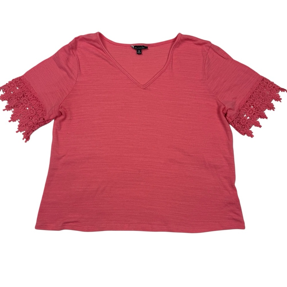 Elegant Coral Lace Sleeve Blouse